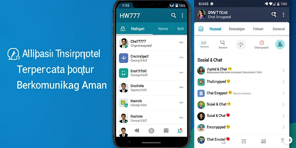 Tampilan antarmuka utama aplikasi HW777 dengan fungsi Chat Encrypted.