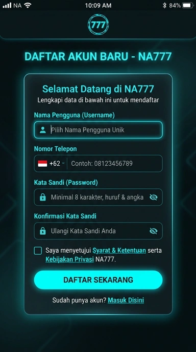 Tampilan halaman daftar na777